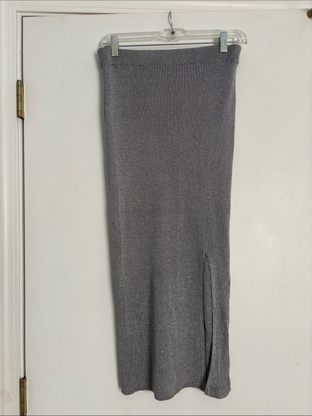 Zara Gray Ribbed Midi Skirt with Side Slit